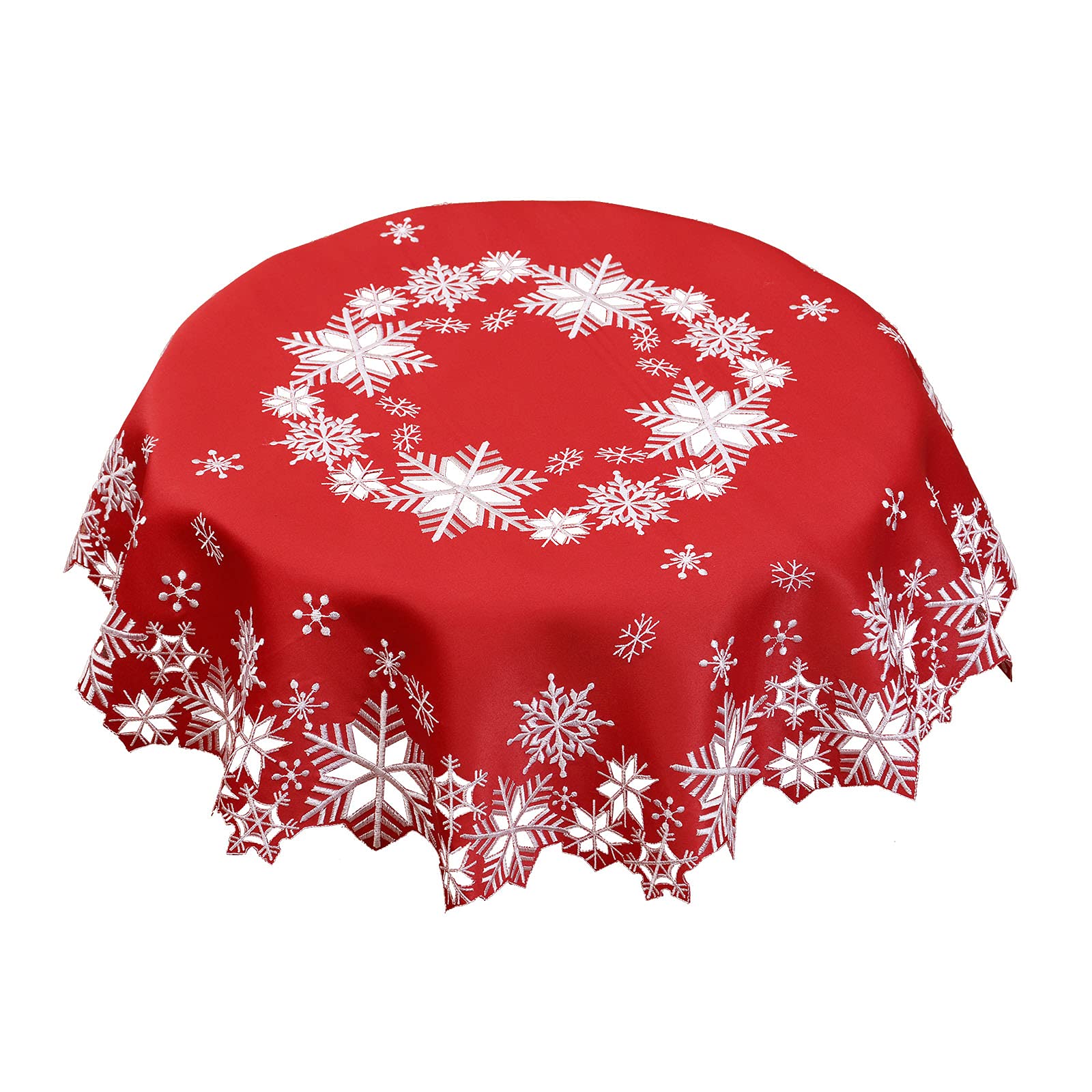 Simhomsen Embroidered Snowflakes Table Runners for Christmas Holiday and Winter (Red, Round 34 inches) — image 1