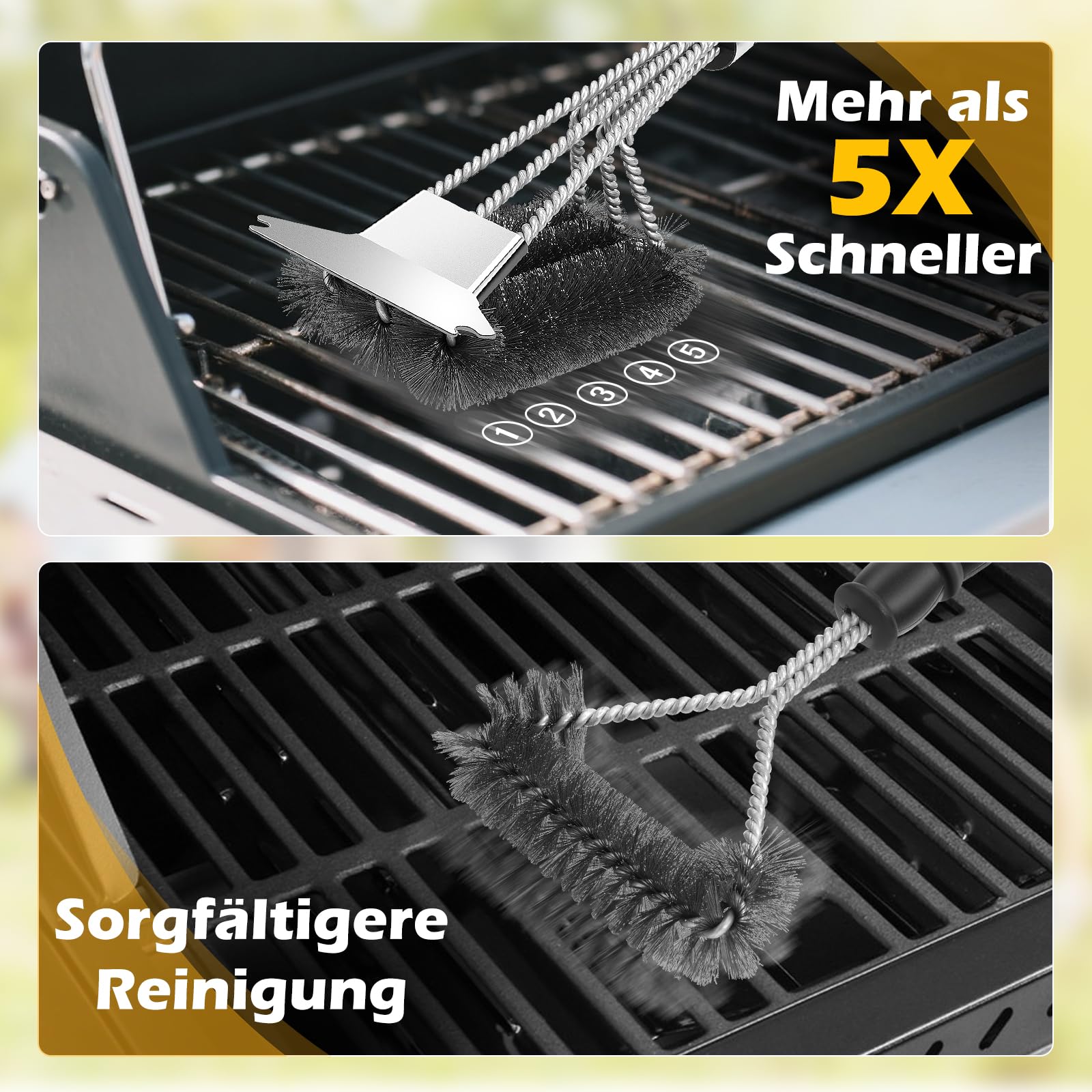 Grillbürste mit Schaber (2 Stück), Grillbürste für Grill im Freien Extra Starke Grillreiniger Zubehör für Grill/Raucher/Gas/Kohle 3