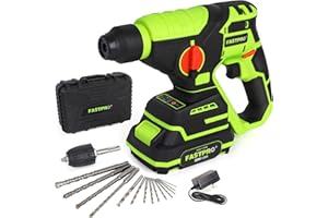 FASTPRO Cordless SDS Plus Rotary Hammer Drill Kit, 20V Brushless Multifunctional Hammer Drill/Drill Driver with 1.5Ah Battery, Including 10PCS Drill Bits & 4PCS SDS-Plus Drill Bits