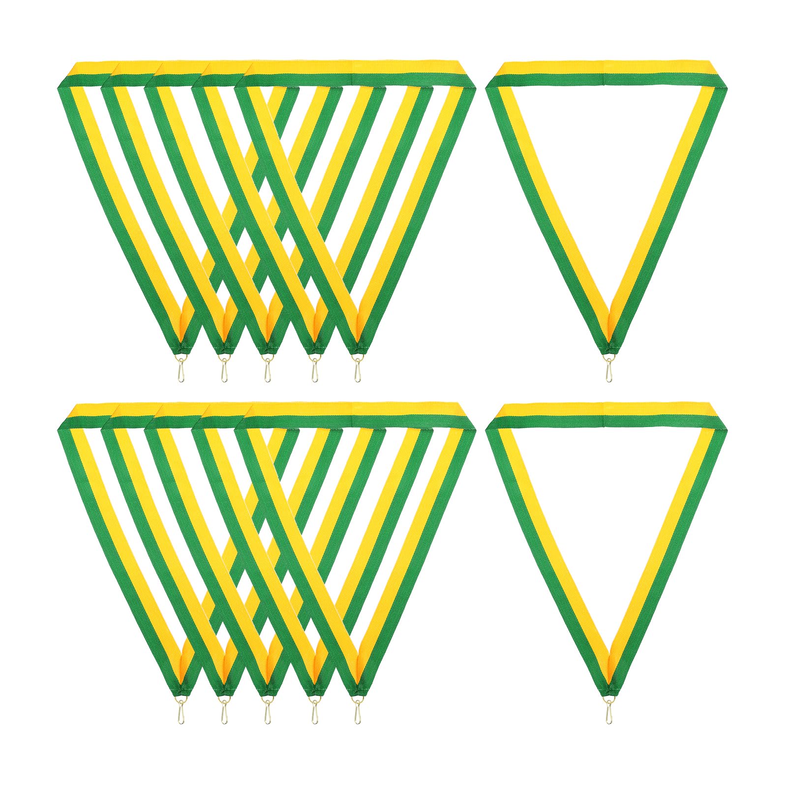 PATIKIL Award Neck Ribbons with Snap Clips, 12 Pcs Polyester Striped Medal Lanyards Ribbon for Competitions Sports Meetings Sports Party, Green Golden