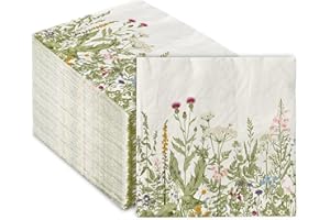 ChicRosa 80 Pack Floral Wildflower Luncheon Napkins Disposable Spring Flower Butterfly Paper Decorative Napkins Floral Dessert Dinner Hand Napkin for Baby Shower Party Supplies Decoration 6.5 x 6.5In.