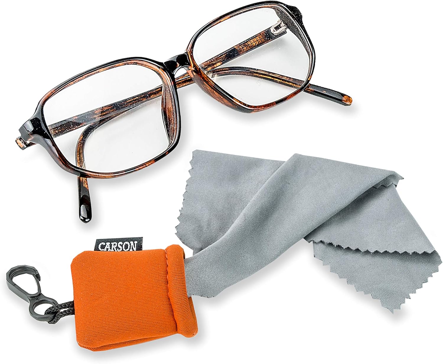 Carson Stuff-It Microfiber Lens Cloth Cleaning System for Eyeglasses, Smartphones, Tablets, Optics Lenses, Cameras and More, 6.25'' x 6.25'' - Orange (SN-40OR) : Clothing