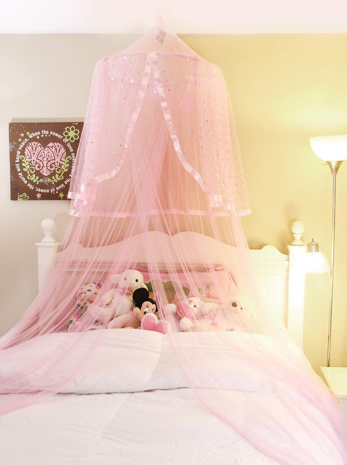 pink bed canopy with lights