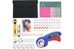 welltop Rotary Cutter Set, 170 PCS Quilting Kit 45mm & 28 mm Fabric Cutters with 12 Extra Blades A4 A5 Self Mat Acrylic Ruler Craft Clips Sewing Pins Bags Full Tools for Crafting Sewing Patchworking