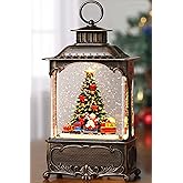 Blansong Christmas Tree Snow Globe Lantern Christmas Decorations Gifts Auto Snowfall Glitter Music Collection Snowman Train Candy Cane with 6H Timer USB/Battery Powered 10.2 inch