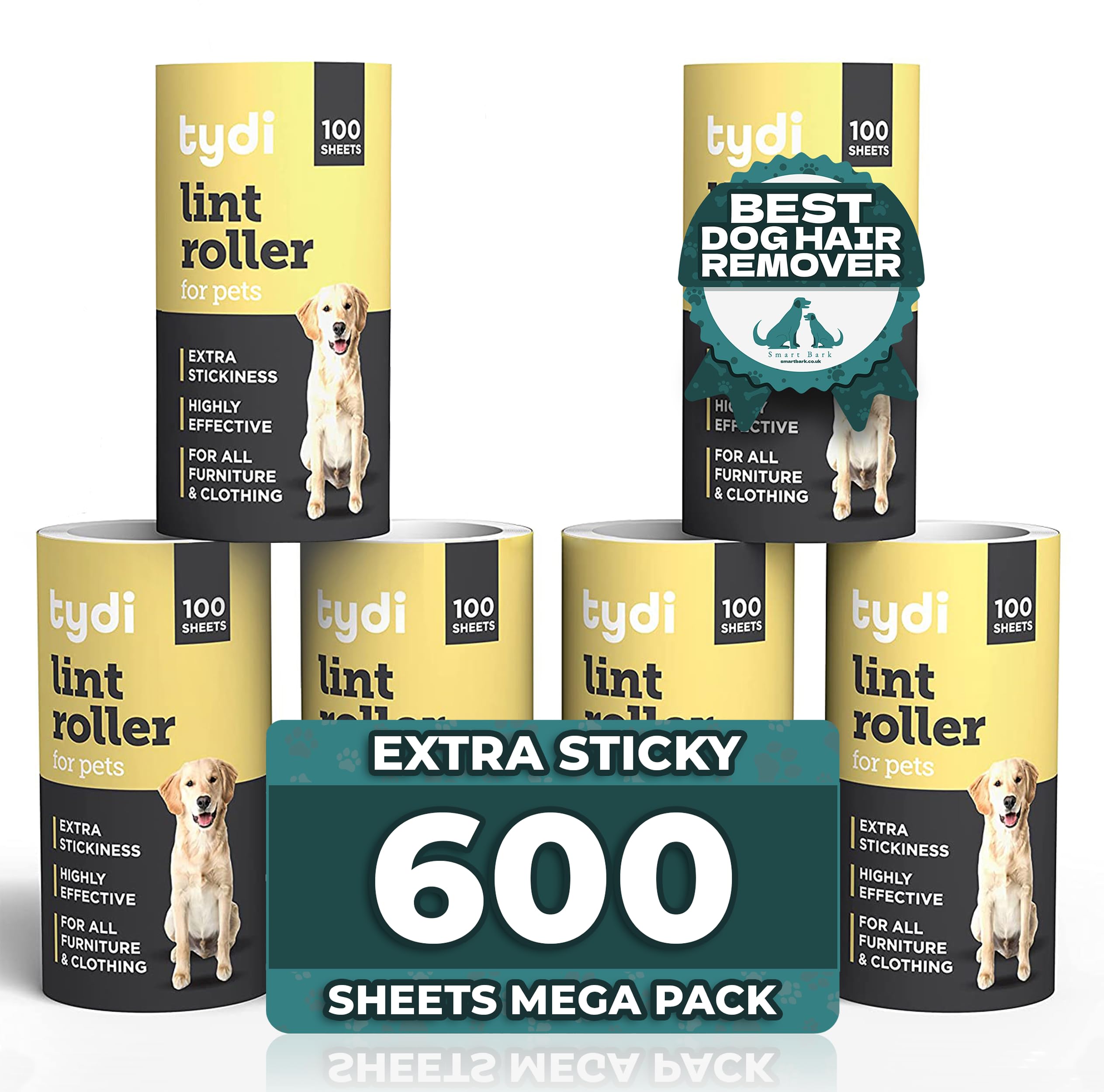 Tydi Lint Roller Refills - 600 Sheets - Compatible, PetLovers, Mr.Siga, Melerio, Azecat and many other Lint Rollers - 100 Sheets per Sticky Roller Refill - Lint Roller for Pet Hair