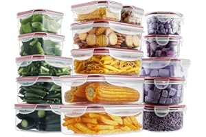 HOMBERKING 32 Pieces Food Storage Containers Set with Snap Lids (16 Lids + 16 Containers), Meal Prep Airtight Plastic Containers, BPA-Free Lunch Containers for Kitchen Organization, Pantry, Home, Red