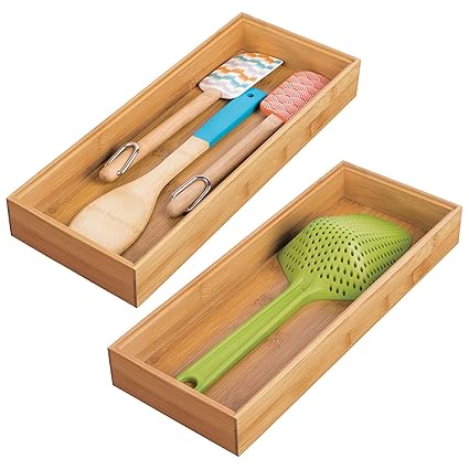 Mdesign Bamboo Kitchen Cabinet Drawer Organizer Wide Stackable