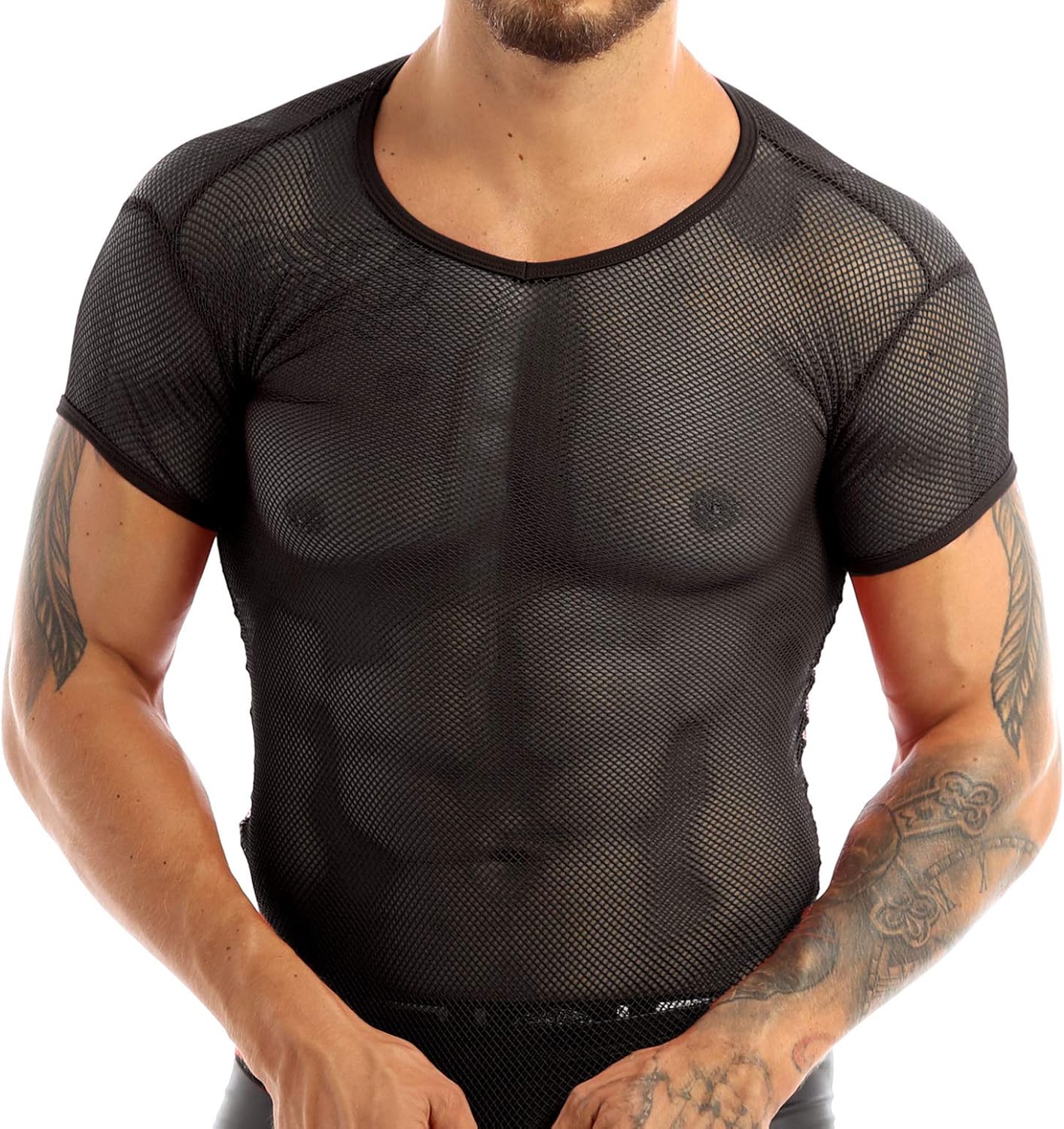 ORANDESIGNE Netzhemd Herren Weiß - Durchsichtiges Sommerhemd Kurzarm