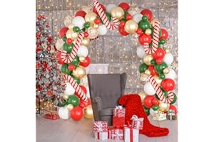 MELODY FANTASY Christmas Balloon Garland Arch Kit Green Red White Gold Christmas Confetti Balloons Arch with Candy Cane Foil Balloons for Christmas Party Decorations