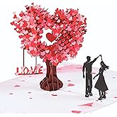 Pop Up Anniversary Card, 3D Love Tree Hearts Couple Wedding Card for Her, Wife, Husband, Him, Couple; Ideal Gift for Wedding, Romantic Birthday, Anniversary, Valentines, Mothers Day, 6x8 inch