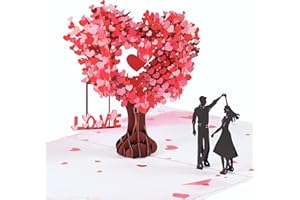 SISTIMON Pop Up Anniversary Card, 3D Love Tree Hearts Couple Wedding Card for Her, Wife, Husband, Him, Couple; Ideal Gift for Wedding, Romantic Birthday, Anniversary, Valentines, Mothers Day, 6x8 inch