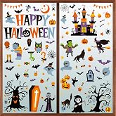 116PCS Halloween Window Clings, 9 Sheets Halloween Decorations, Cute Witch Tree Zombie Ghost Patterns PVC Window Stickers for Treat or Trick Party Favors Decal Supplies Decor Accessories