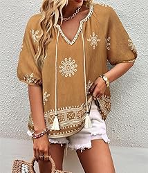 Chvity Peasant Blouses for Women Dressy Tie Front