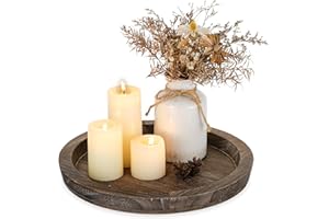 Romadedi Rustic Wooden Tray Candle Holder - Small Wood Decorative Plate Pillar Candle Tray for Farmhouse Kitchen Countertop Bathroom Coffee Table Organizer Home Decor Wedding Centerpiece, 11inch