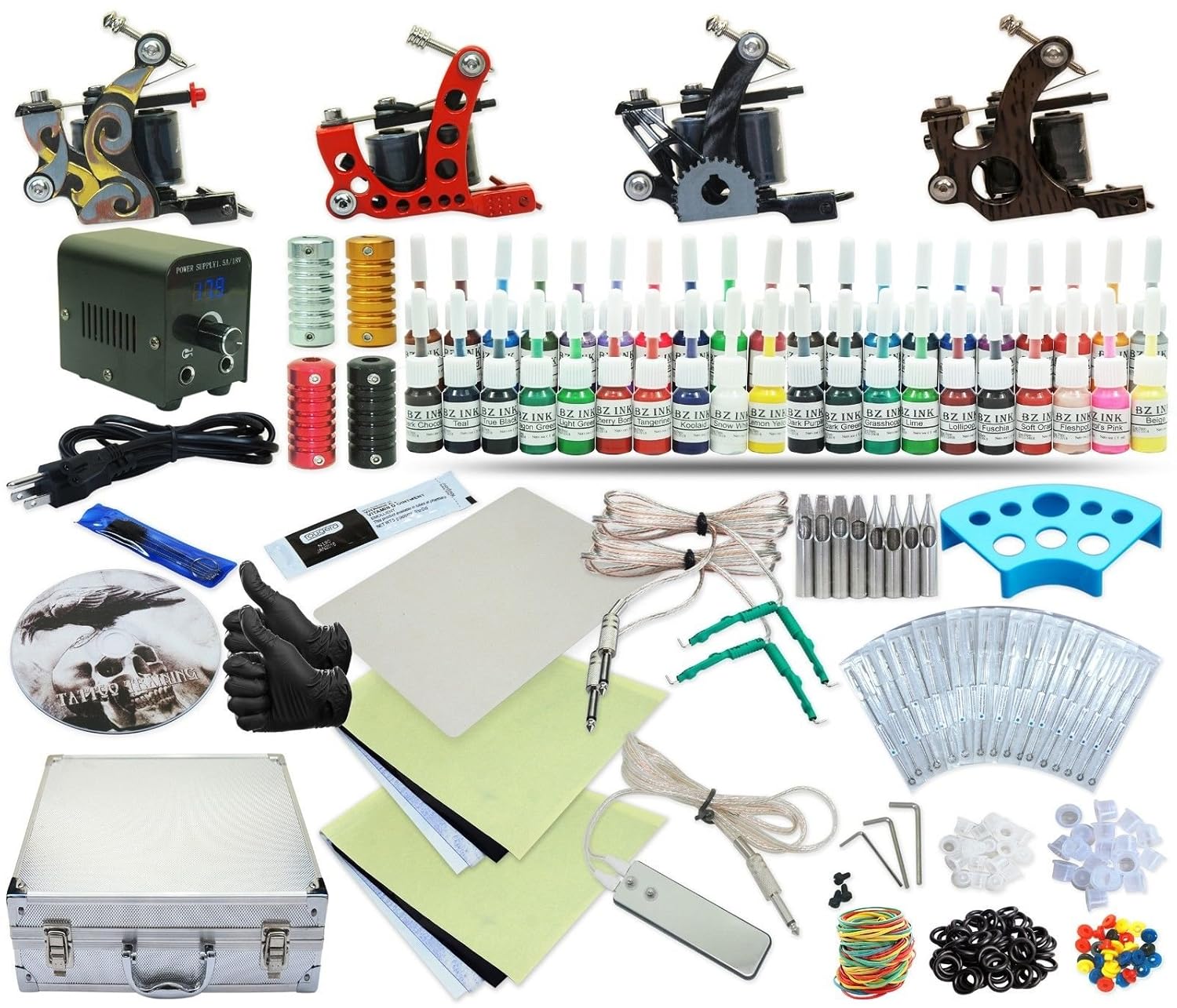 Complete Tattoo Kit 4 Machine Set Equipment Power Supply 40