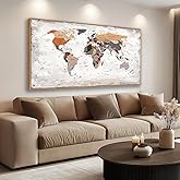 BQVCT Large World Map Wall Art, Framed Canvas Print, Office World Map Wall Decor Map of the World Picture Artwork Decor for Home Bedroom Decoration 20 x 40 inch Ready to Hang