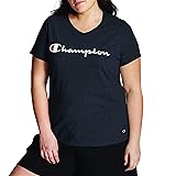 Champion womens Plus Jersey V-neck Tee, Script Logo