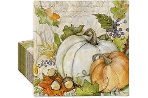 AnyDesign 80Pcs Fall Paper napkins Rustic Vintage Autumn Pumpkin Luncheon Napkins Farmhouse Dessert Dinner Hand Napkin for Thanksgiving Harvest Wedding Birthday Supplies, 6.5 x 6.5 Inch