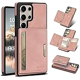 Godzoen for Samsung Galaxy S25 Ultra Wallet Case, 2-in-1 Detachable Magnetic Wallet Case, Card Holder RFID Blocking, Fashionable Faux Leather Card Slot & Folding Design (Pink)
