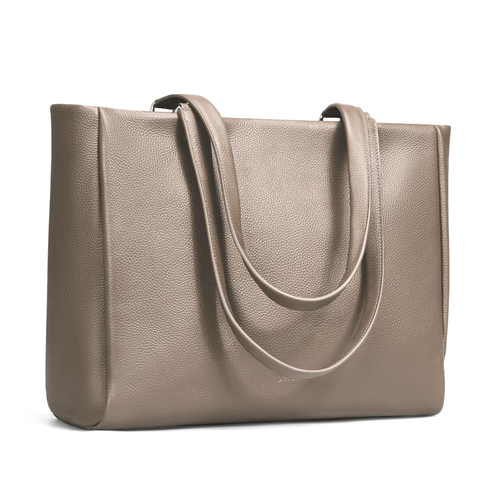 Photo 1 of befen Genuine Leather Tote Bag for Women Work, Woman Satchel Purse Shoulder Bags Handbag with Water Cup Holder for Daily & Travel Taupe