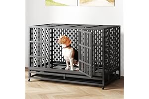 BLIGHTOR 48 Inch Heavy Duty Indestructible Dog Crate Steel Escape Proof, Indoor Double Door High Anxiety Cage, Kennel with Wheels, Removable Tray, Extra Large XL XXL