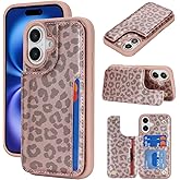 iCoverCase Compatible with iPhone 16 Wallet Phone Case with Card Holder for Women Men, [RFID Blocking] Card Slots PU Leather Protective Wallet Case 6.1 Inch (Rose Gold Leopard)