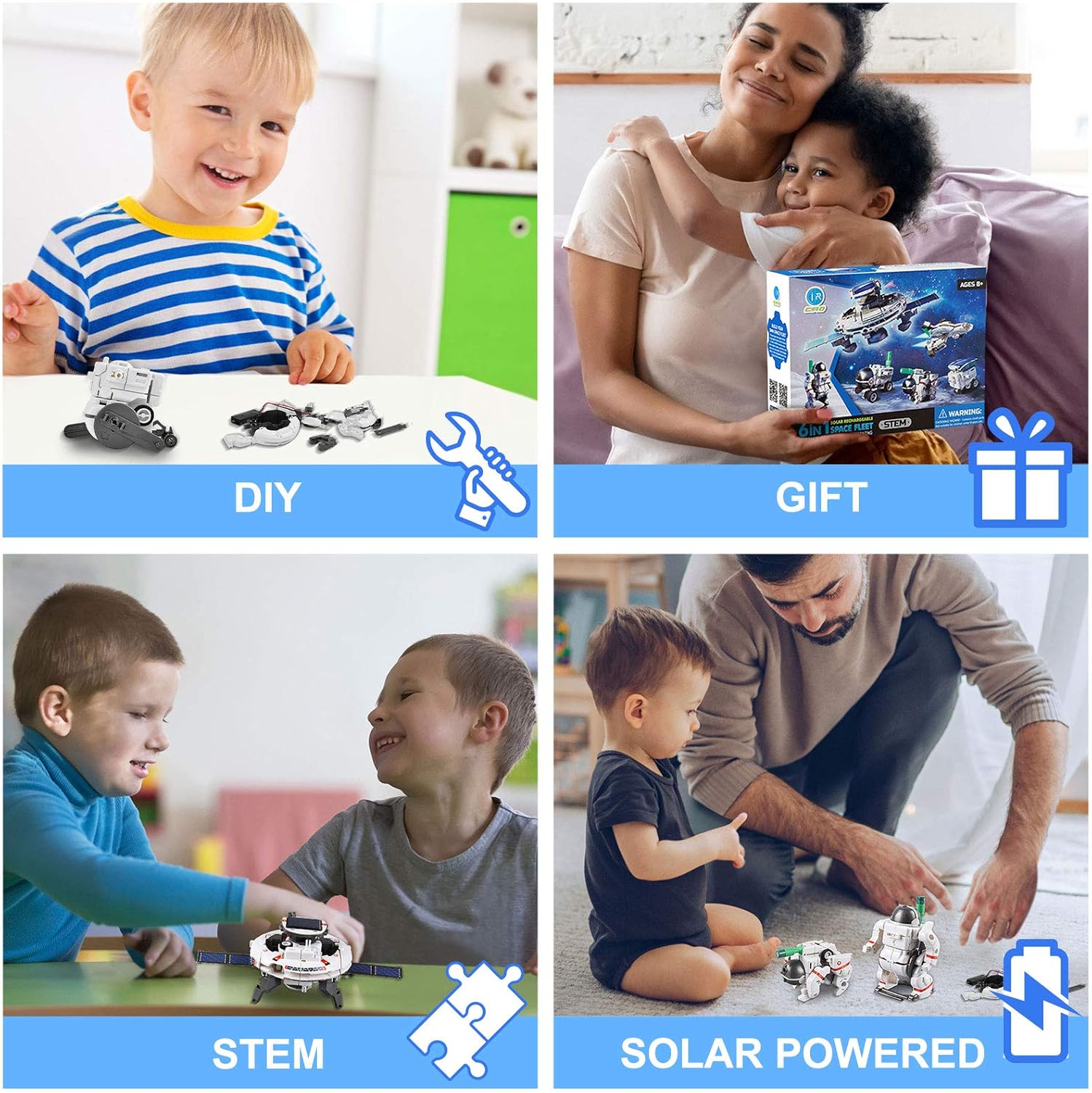 STEM Toys 6-in-1 Solar Robot Kits Space Toys DIY Building Set Science Experiment Kit Engineer Building Activities for Kids Learning & Education Toys Powered by The Sun (200 Pieces): Toys & Games