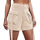 XNMAYA Womens Cotton Casual Fitted Summer Bermuda Cargo Shorts Multi-Pockets with Belt