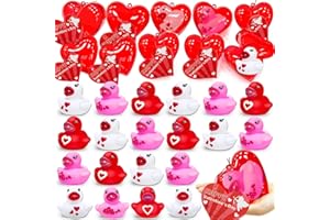 AMENON [Filled Heart Box] 24 Pack Valentines Rubber Ducks Valentines Gifts for Kids Toddlers Bath Squeeze Toys with Valentines Cards Valentine's Day Classroom School Exchange Gifts Prizes Party Favor