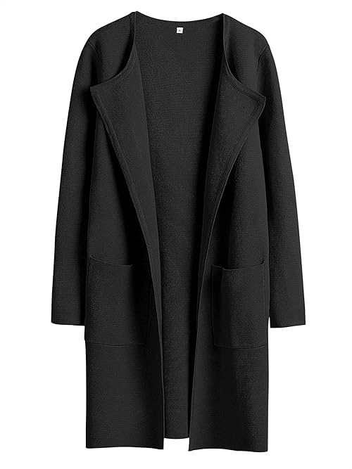 ANRABESS Womens Cardigan Sweater Open Front Knit Long Coatigan Dressy Casual Jacket Coat 2025 Fall Outfits Classy Clothes Black Large