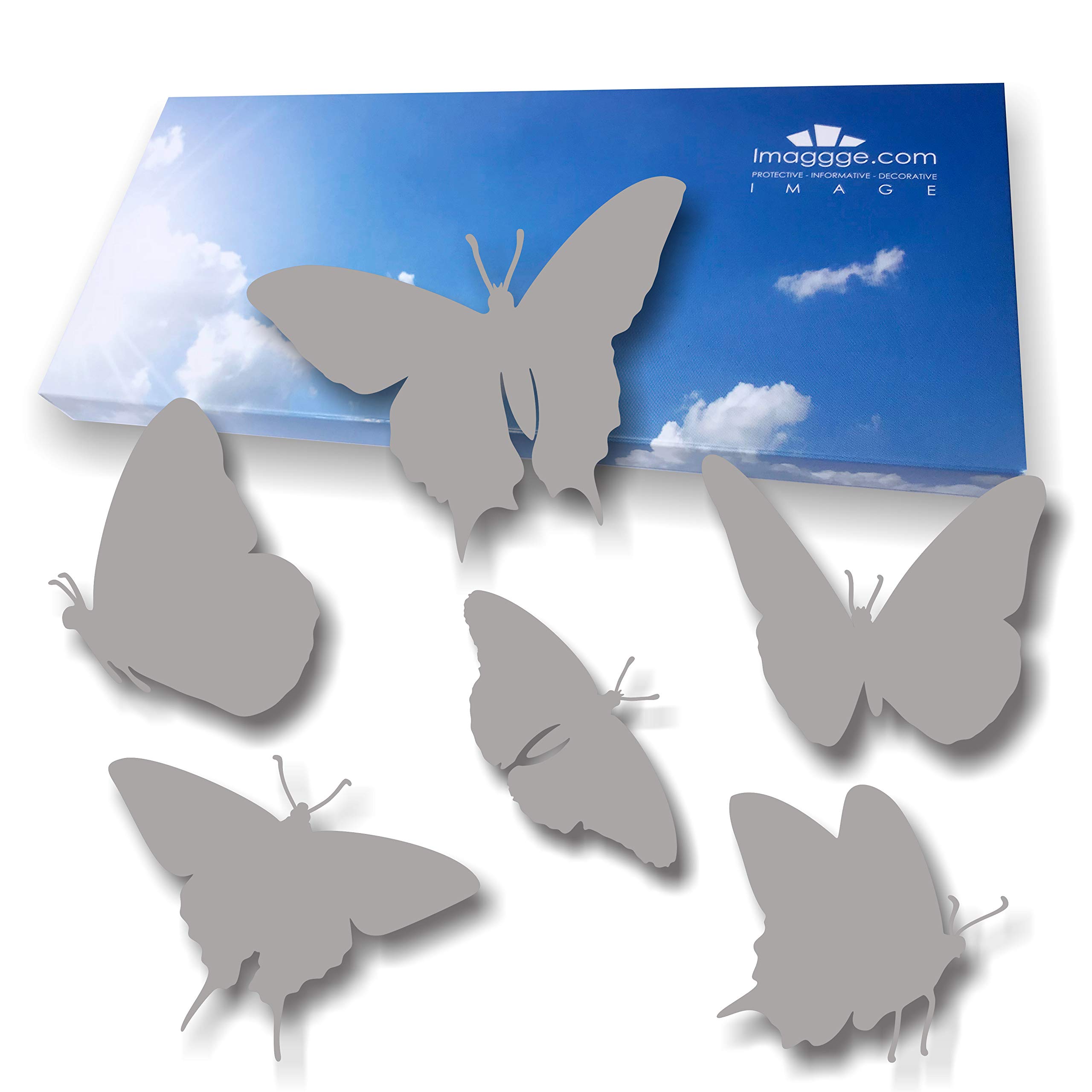 Window Protection Stickers - Anti-Collision Decals to Prevent People and Bird Strikes on Window Glass - Set of 18 Butterflies Stickers - Color: Light Grey