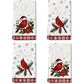Christmas Kitchen Towels, Cardinal Winter Kitchen Decor Dish Towels Set Of 4, Cardinal Gifts for Women Friends Mom Wife, Absorbent Holiday Tea & Hand Towel Dish Cloths for Drying Baking Cooking