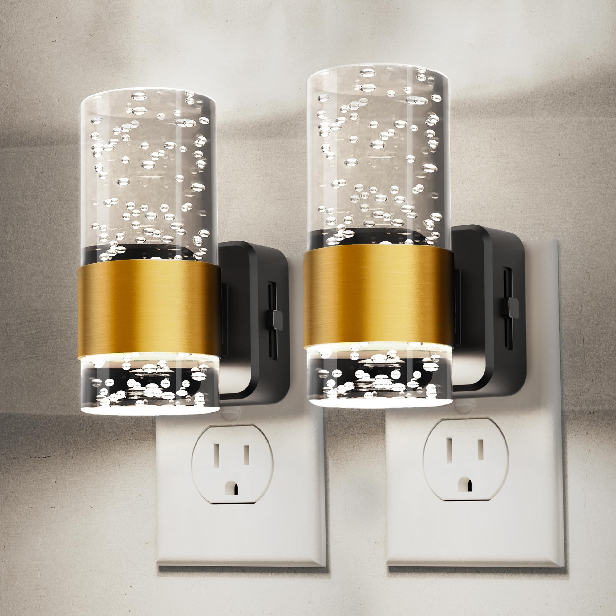 Night Lights Plug into Wall, White Light LED NighLight with Adjustable Brightness, Plug in Night Light with Auto Light Sensor, Wall Sconce-Style Design Night Light for Bathroom,Hallway, 2 Pack Image