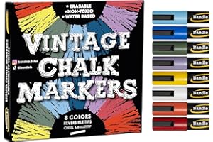 Bandle B. Chalk Markers - 8 Vintage, Erasable, Non-Toxic, Water-Based, Reversible Tips, For Kids and Grown-Ups for Glass or Chalkboard Markers for Businesses, Restaurants (Vintage/Pastel 6mm)