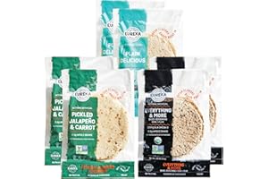 Eureka Tortilla Savory Variety Pack | Artisanal Flour Tortillas | Organic Plain Delicious, Pickled Jalapeno & Carrot, Everything & More | (6 Packs, 8 Per Pack, 48 Total)