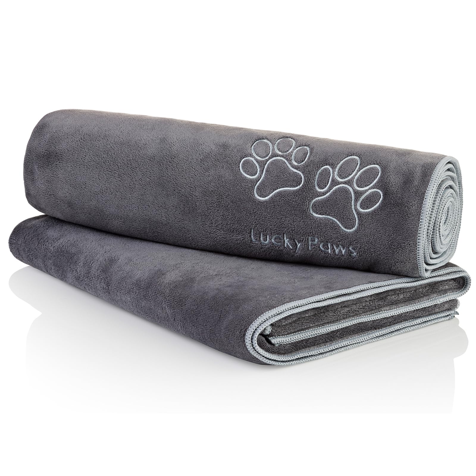Lucky Paws® UK Dog Towel – Extra Large 140x70cm Dog Towels – Super Absorbent, Luxuriously Soft, Fast Drying Dog Towels for Drying Dogs – Premium Microfibre Dog Towel (Pack of 2, Grey Silver)
