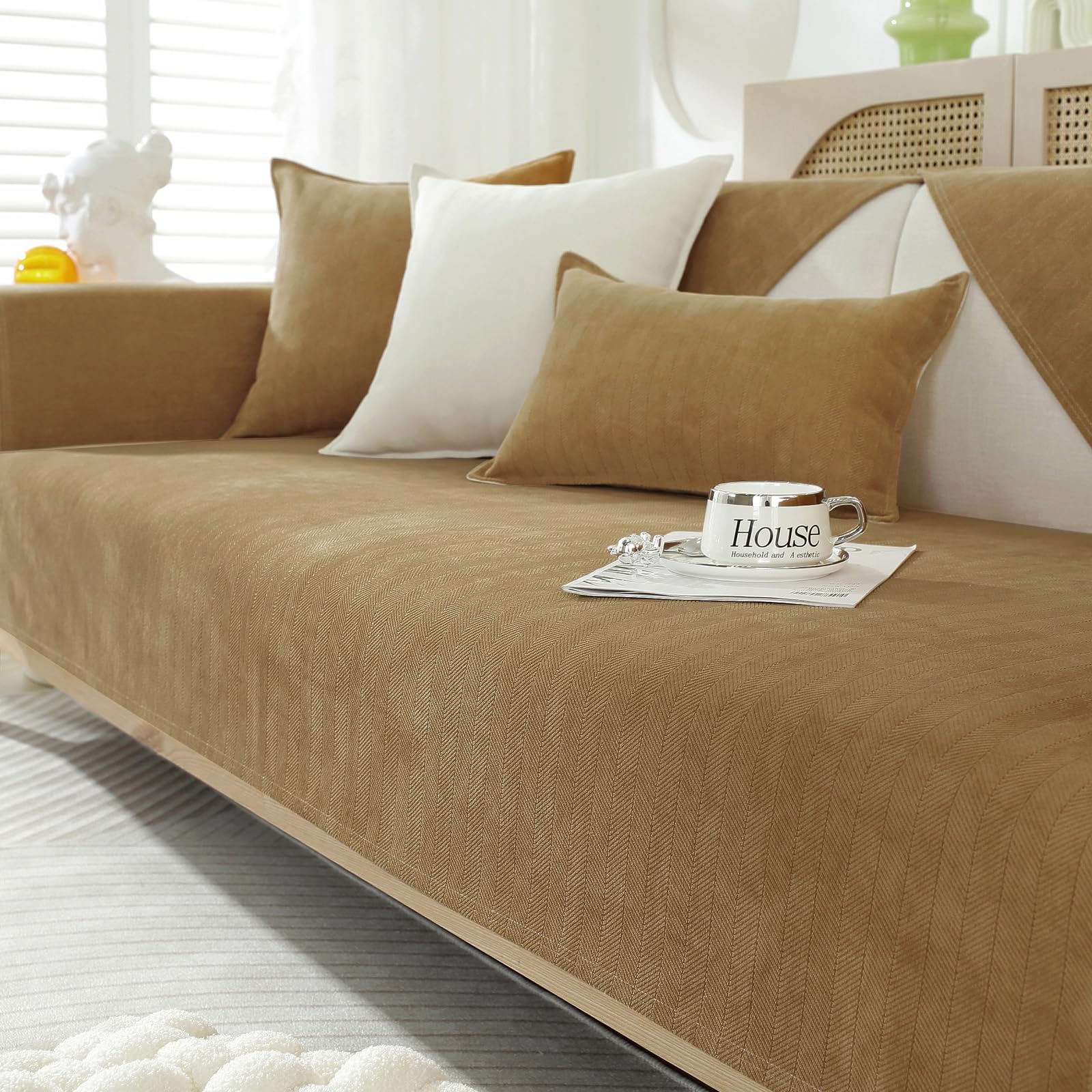 GKXLH Soft Chenille Sofa Covers Washable - New Sofa Cushion Covers, Non-Slip Sofa Cover 1 2 3 Seater Couch Covers for Sectional Sofa, Sofa Slipcovers L Shape Furniture Protector (Coffee, 70x70cm)