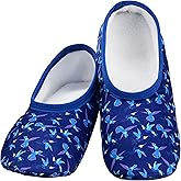 Snoozies Skinnies slipper socks for Women Non-Slip Lightweight Soft Sherpa Lining- Foldable Travel (Hummingbirds, Medium)