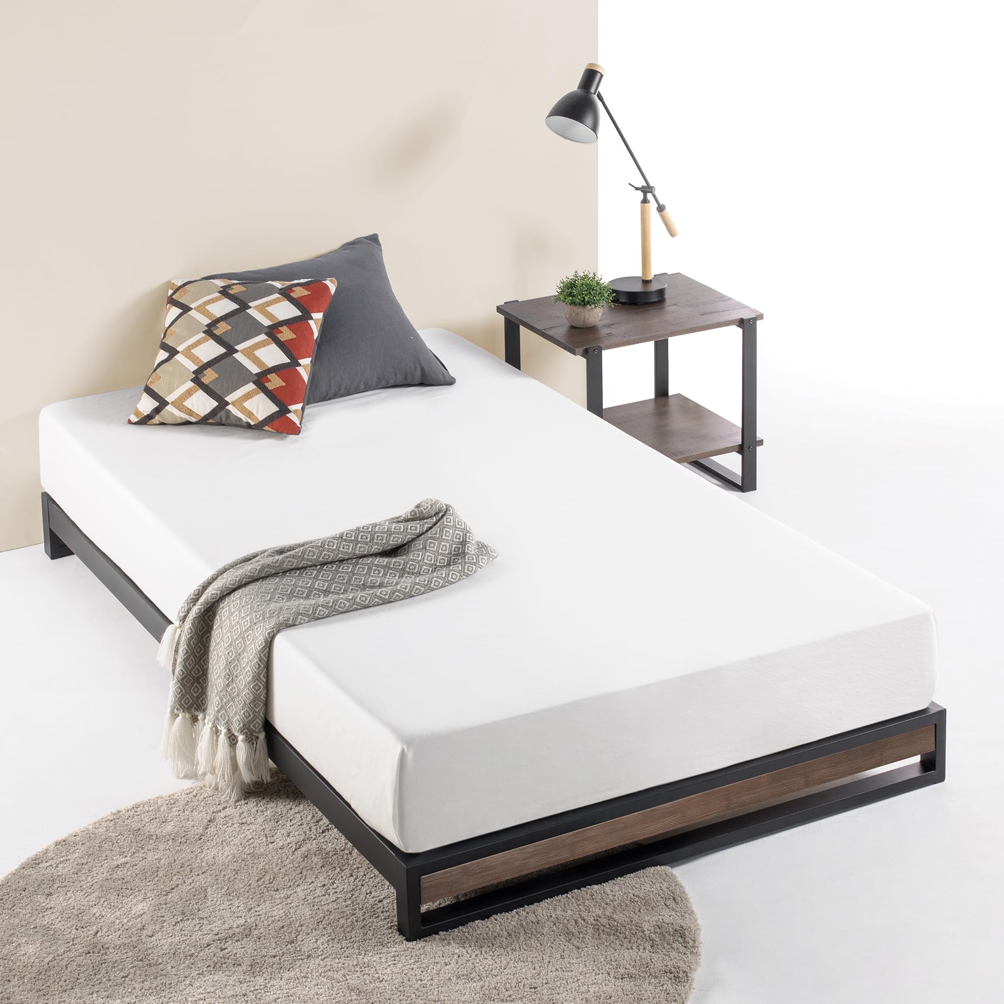 Zinus Good Design Award Winner Suzanne 6 Inch Bamboo and Metal Platforma Bed Frame, No Box Spring Needed, Wood Slat Support, Grey Wash, Twin Image