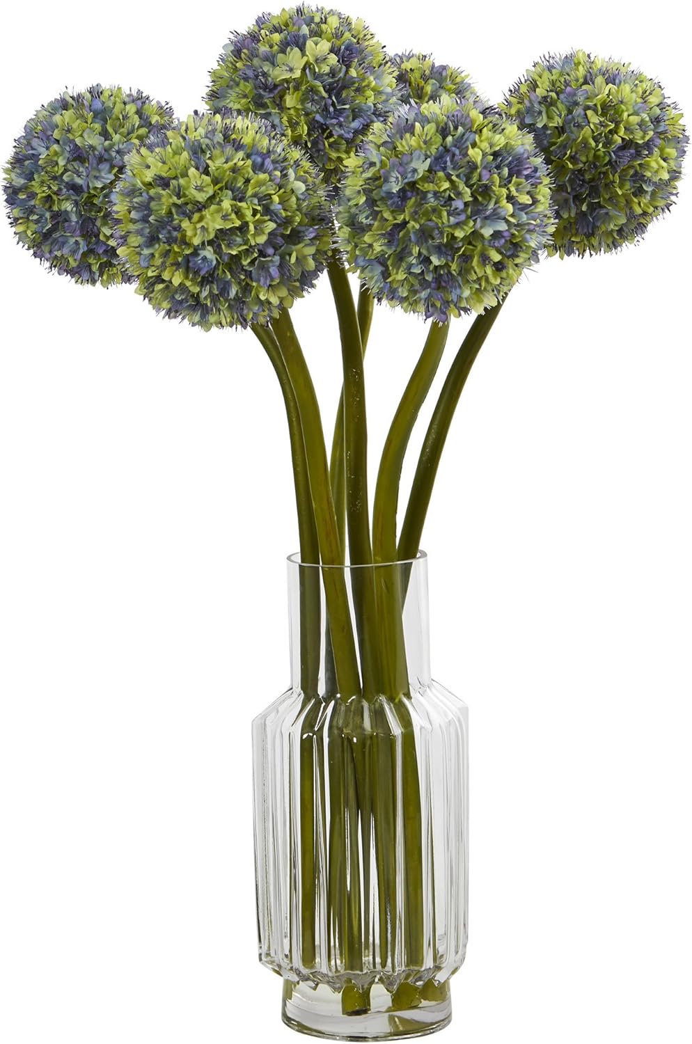 Amazon Com Nearly Natural Artificial 30 Ball Flower Arrangement In Glass Vase Blue Green Home Kitchen