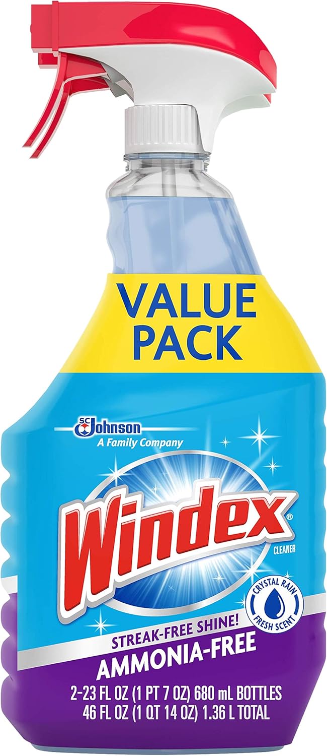 Windex Ammonia-Free Glass and Window Cleaner Spray Bottle, Crystal Rain Scent, 23 fl oz - Pack of 2: Health & Personal Care