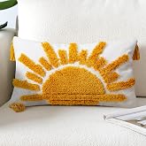 Adabana Boho Decorative Throw Pillow Covers 12x20 Tufted Yellow Sun Sunshine Pillow Cover for Bedroom Living Room Bed Sofa