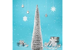 DOYOLLA Snow Flocked Christmas Tree 5ft, Artificial Small Pop up Collapsible Snow White Flocked Pencil Pine Tree for Holiday Christmas Decorations Indoor Outdoor