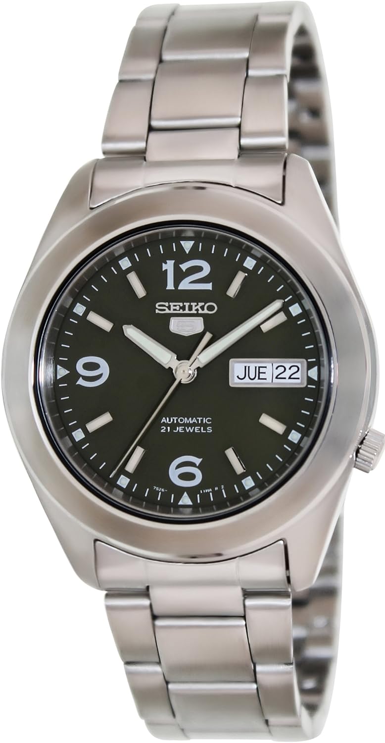 Amazon Com Seiko 5 Automatico Verde Dial Acero Inoxidable Stell Mens Reloj Snkm75 Watches