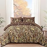 Yiran 7 Piece Brown Fall Comforter Set Queen Size, Floral Flowers Comforter Bedding Set, Bed in a Bag Queen, Soft Microfiber Complete Bedding Set with Sheets for All Season