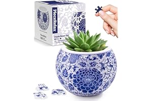 PieceRelax 3D Puzzle Planter - Oriental Floral Ornament - Small Round Plant Pots with Drainage, Home Decor Flower Pots for Indoor Cactus, Succulents Pots [K1101]