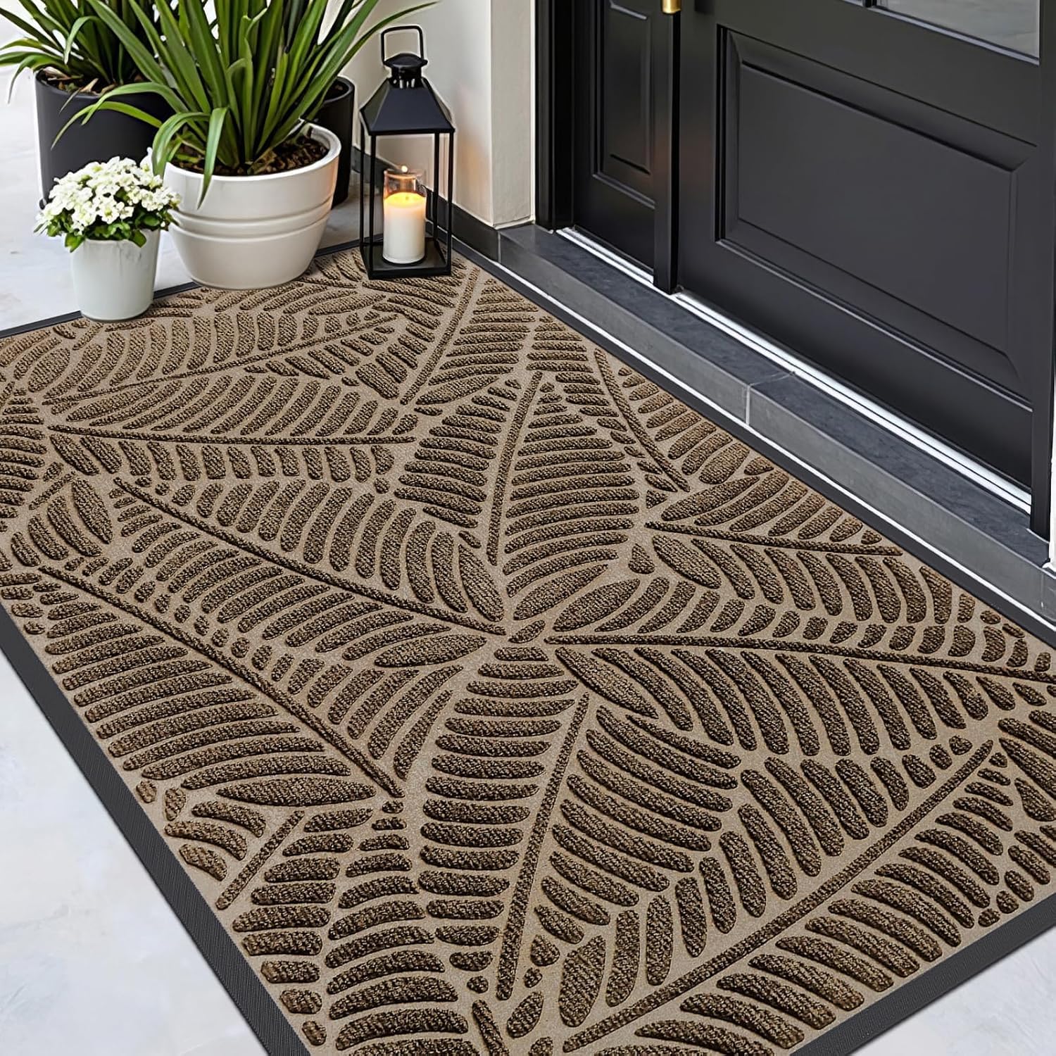 Homaxy Door Mats Indoor Outdoor, Heavy Duty Rubber Dirt Trapper Doormats, Non Slip Waterproof Floor Mat, Easy Clean Door Matt for Front Door, Entrance and Garden, 60 x 90 cm, Brown