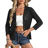 GRACE KARIN Women's 3/4 Sleeve Cardigan Lightweight Hollowed Crochet Shrug Trendy Summer Sweaters for Casual Vacation