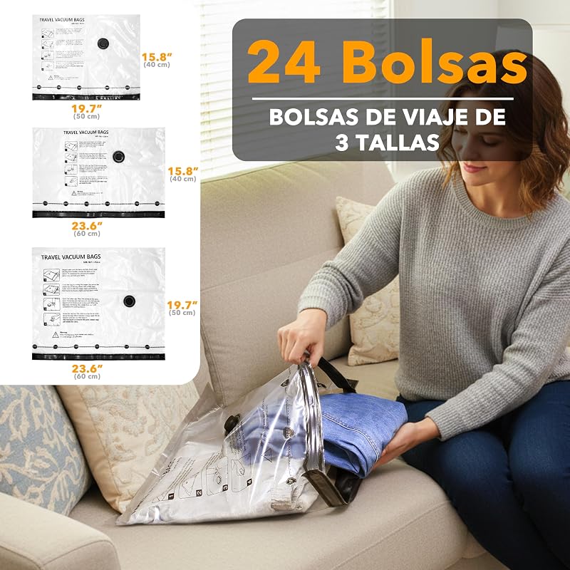 Bolsas Vacío Ropa Viaje con Bomba de Vacío Inalámbrica, 24 Bolsas — foto 4 de 5